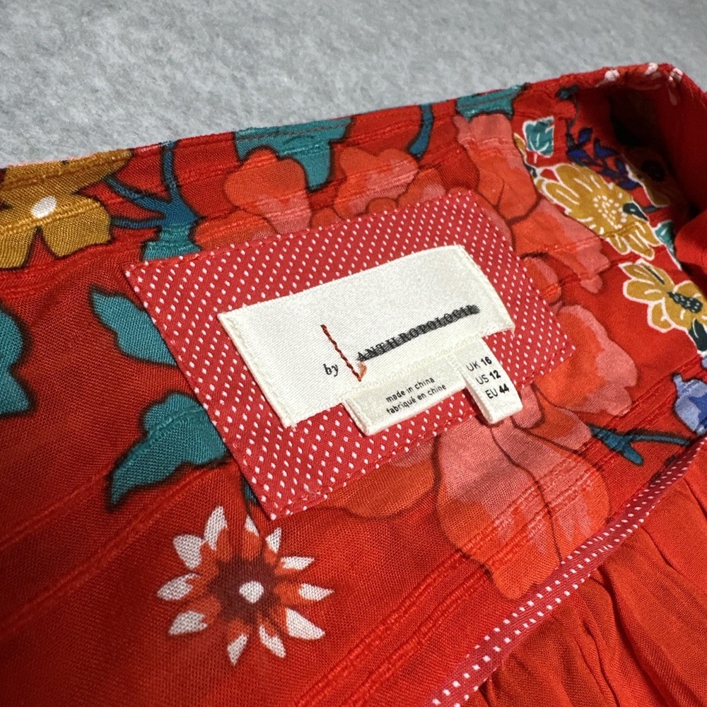 Anthropologie Boswell Textured Wrap Tunic Dress Red Floral Woman's Sz 12 - Picture 9 of 12